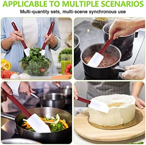Dandat 9 Pcs Silicone Rubber Spatula, Deep Red and White, 10 Inch