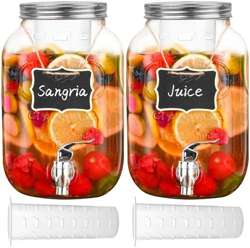 Eleganttime 1 Gallon Glass Drink Dispensers for Parties,2 Pack