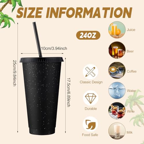 Honeydak 60 Pack Plastic Tumbler with Straw and Lid Bulk, Black