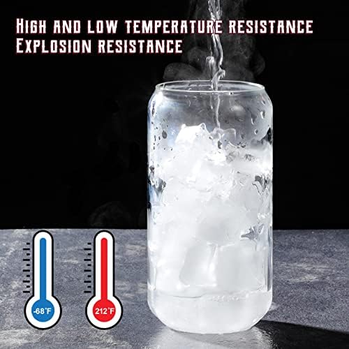 Drinking Glasses with Bamboo Lids and Glass Straw 4pcs Set - 16oz