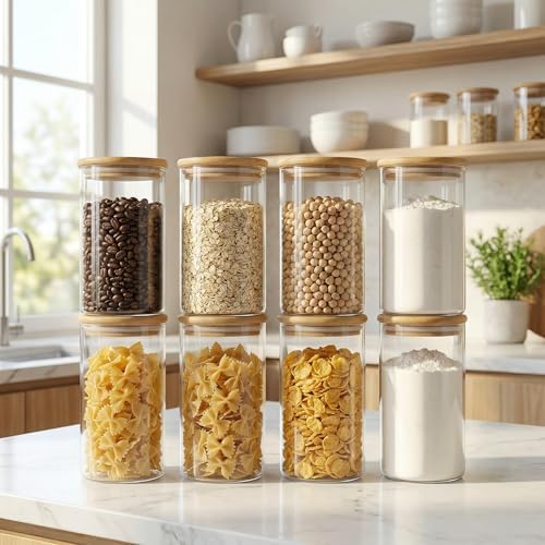 HomArtist Glass Jars with Bamboo Lids 28 floz [Set of 8], Glass