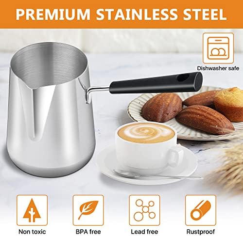 Set of 2 Milk Warmer Pot, 11.83 oz/30.43 oz Turkish Coffee Pot