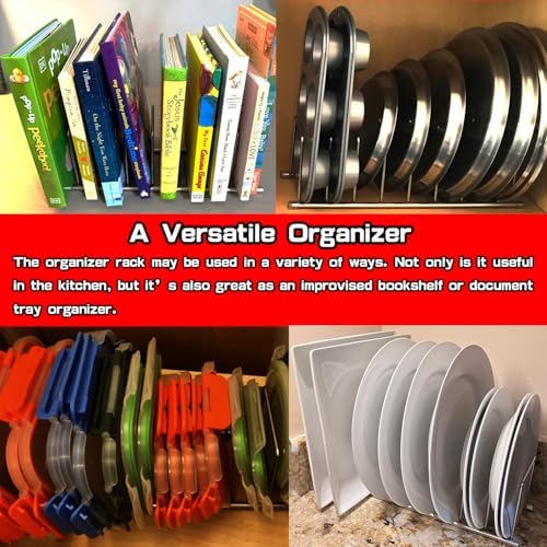 FitWell Kitchen Bakeware Organizer,Plate Racks,Rack for Plastic Lids,Cutting Boards,Cookie Sheets,Pots & Pans Holder,Compact Kitchen Storage,Cabinet Organizer