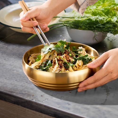 2Pcs 7.3In Gold Large Stainless Steel Soup Bowls - 35OZ Double Walled