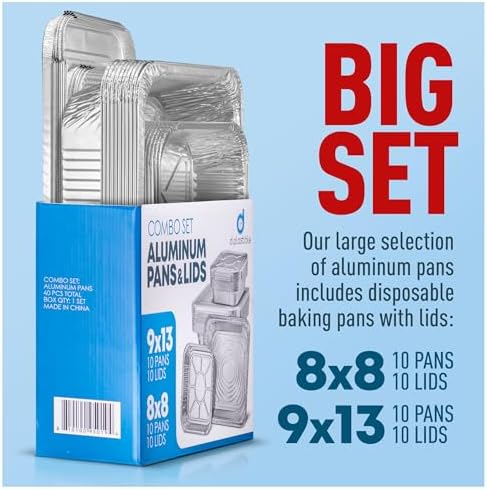 Disposable Aluminum Foil Pans with Lids, 20-Piece Combo Set, 9x13 &