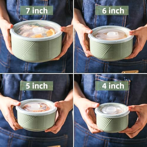 Ceramic Nesting Bowls with Lids, Set of 4, Green