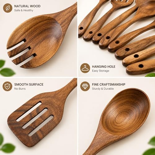 8-Piece Teak Wood Cooking Utensil Set