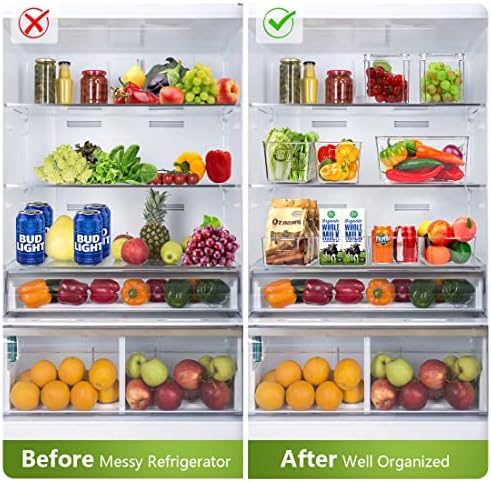 Set Of 10 Refrigerator Pantry Organizer Bins, Clear Plastic Food