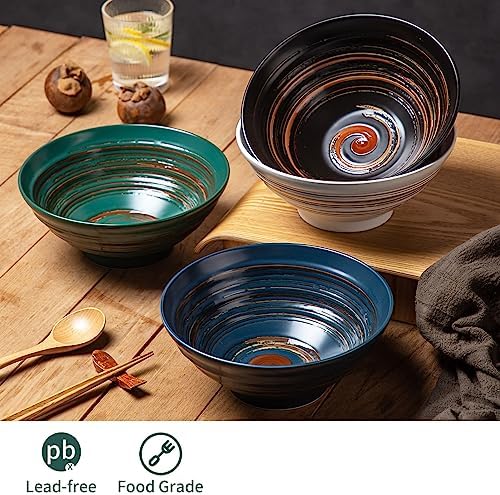 YUN TAO Ramen Bowl Set, 35 Oz Large Multicolor Ceramic Ramen Bowls Set