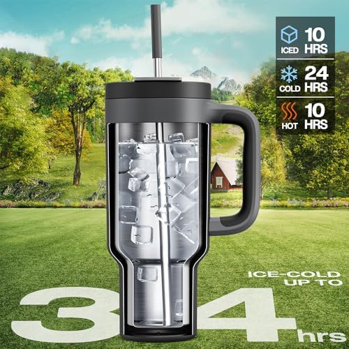 POWCAN 40 oz Tumbler with Handle, 2-in-1 Straw and Sip Lid, Leakproof