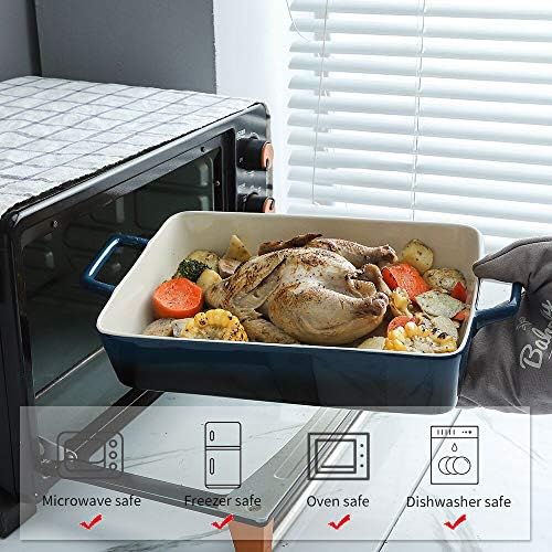 KOOV Ceramic Baking Dish Set of 3, 12 x 8.5 Inches, Blue