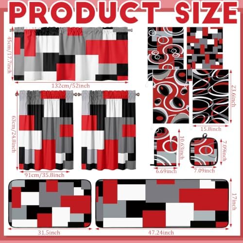 13 Pcs Red and Black Plaid Kitchen Decor Set Accessories for Home
