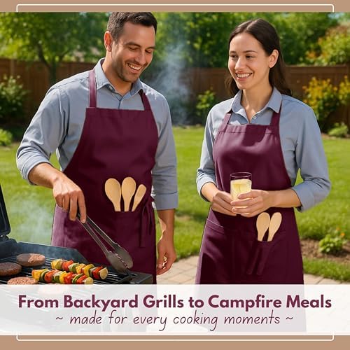 Native Fab Kitchen Apron 2 Pack - 100% Cotton Adjustable, Durable
