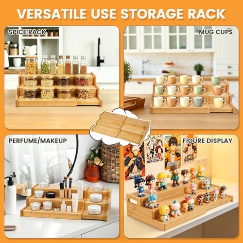 Expandable Bamboo Can Rack Organizer, 3 Tier Canned Food Storage for