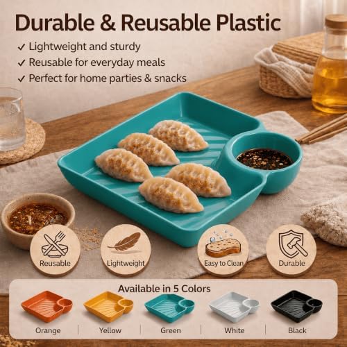 4 Pack Sauce Separated Plate, Japanese Dumpling Plate, Plastic Chip