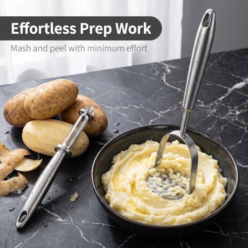 Stainless Steel Potato Masher & 3-in-1 Zinc Alloy Vegetable Peeler Set