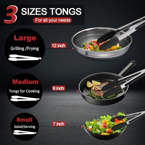 9 Pieces Silicone Tongs, 7, 9, 12 Inches