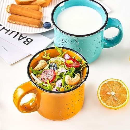 bestone Set of 4 Large Ceramic Mugs with Handles, 16 oz, Vibrant