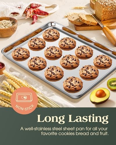 Baking Sheet Set of 2, Commercial Grade Stainless Steel Cookie Sheets