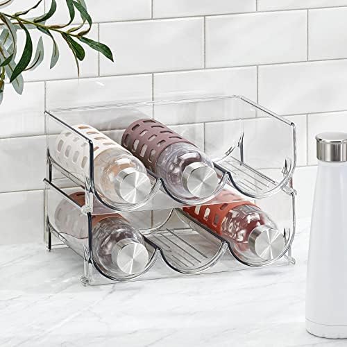 mDesign Plastic Free-Standing Stackable 3 Bottle Storage Holder Rack