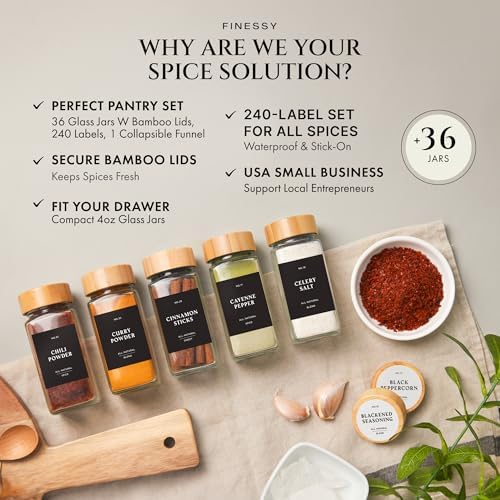 Thick Glass Spice Jars With Bamboo Lids 4 oz, Waterproof Labels