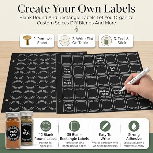 665 Spice Labels Book with A-Z Index, Black Round Pantry Stickers