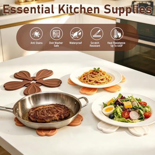 Silicone Trivets for Hot Dishes Pots and Pans - 6 Pack Tree Mat +1