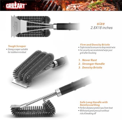 GRILLART Grill Brush and Scraper,18'' Deluxe Adjustable Handle BBQ