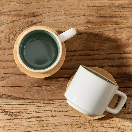 LUKA Porcelain Stackable Espresso Cups with Saucers and Metal Stand