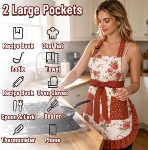 Cute Aprons for Women with Pockets, Cooking Kitchen Apron Dress for