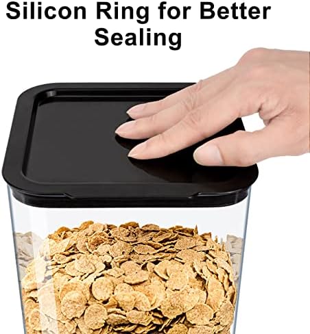 5L Cereal Dispenser Countertop with lids, Organization and Storage Containers for Kitchen and pantry, Rice Dispenser for food, Cereal, Beans, Nuts, Snack,Oatmeal, Dog Food, Bird Seed, Black, 1Pc