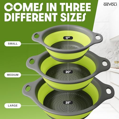 Gevoli 3-Pack Collapsible Colanders with Self-Draining Base, Over