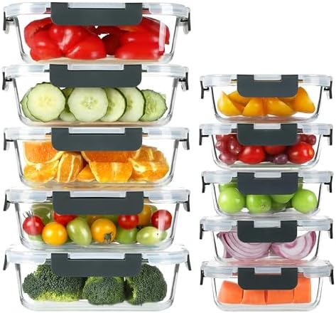 BAYZZ 10 Pack Glass Meal Prep Containers with Lids
