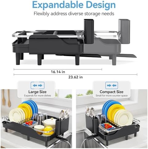 Urackify Expandable Dish Drying Rack, 16.2-23.7", Black