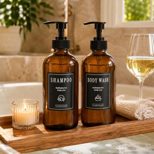 TBWIND 12 Pack 16oz Amber Glass Pump Bottles