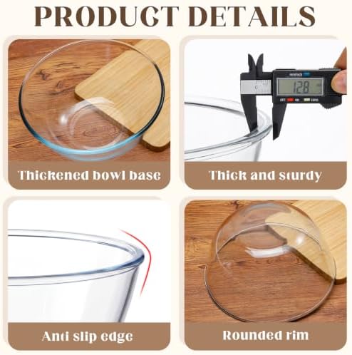 3 Pack Large Glass Mixing Bowl Set 7QT, 4.4QT, 2.2QT Borosilicate