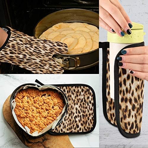 QMXO Animal Leopard Skin Pattern Oven Mitts Quilted Cotton Lining