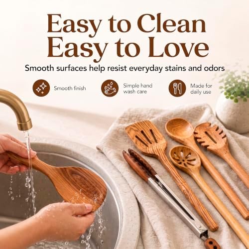 SANJH 8-Piece Teak Wooden Cooking Utensil Set