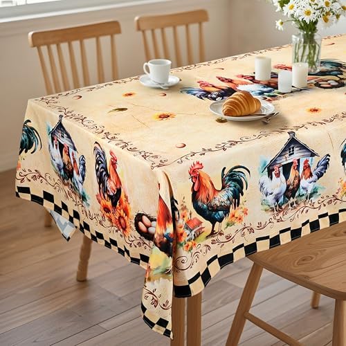 juniissl Rooster Rectangle Tablecloth Washable 60x90 Inch Table Cover