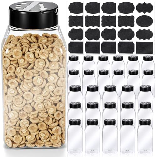 28 Pack 16 oz Plastic Spice Jars with Cap, Clear Empty Square Bottle
