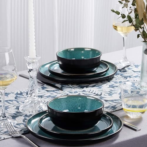 LIANYU Ceramic Dinnerware Sets for 4, 12 Piece Dishes Set, Pastel