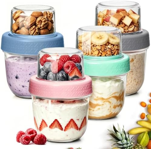8+4 oz Glass Parfait Cups with Lids, 4 Pack