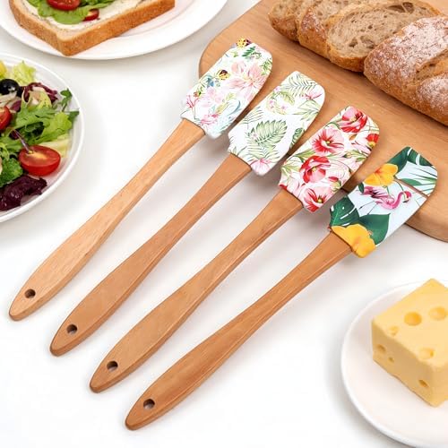 Silicone Cooking Spatula Set with Wooden Handles: Ideal for daily cake