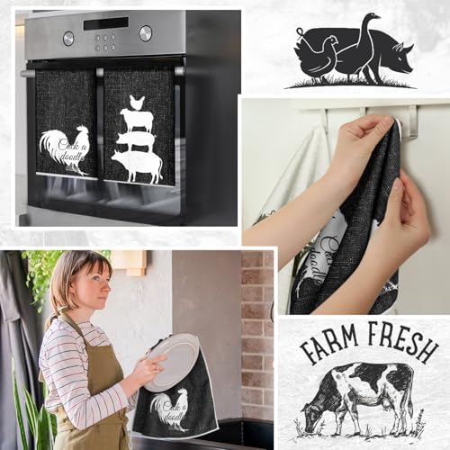 VitalCozy 8 Pcs Farm Animal Kitchen Towels, Pot Holders and Oven Mitt