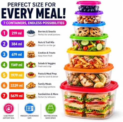 GIOTTO RainbowStack food storage containers with lids Set of 7