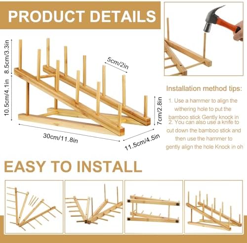 Suclain 6 Pcs Wooden Bamboo Dish Drying Rack Kitchen Cabinet Organizer
