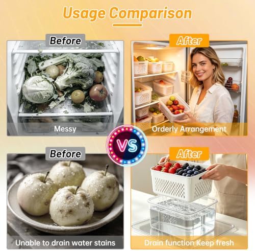 3 Pack Fruit Storage Containers for Fridge with Removable Colander