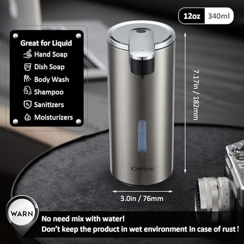 Automatic Stainless Steel Liquid Soap Dispenser, 12oz/340ml