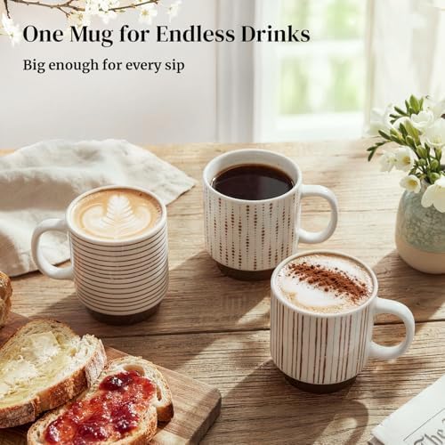DOWAN Stackable Coffee Mugs, 12 oz Ceramic Coffee Mug Set of 4, Coffee