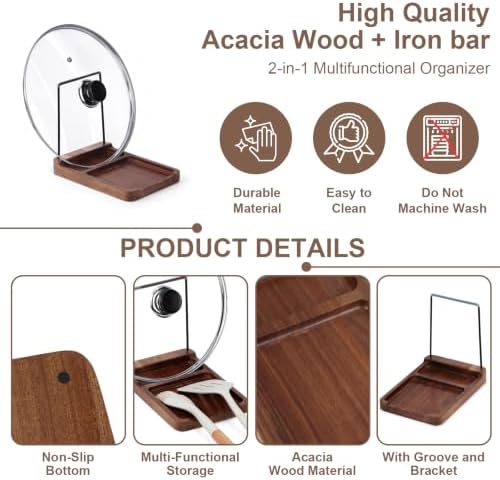 Acacia Wood Spoon Rest with Lid Holder Pot Lid Holder Spoon Rest